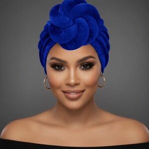 Elegant Blue Turban Headwrap